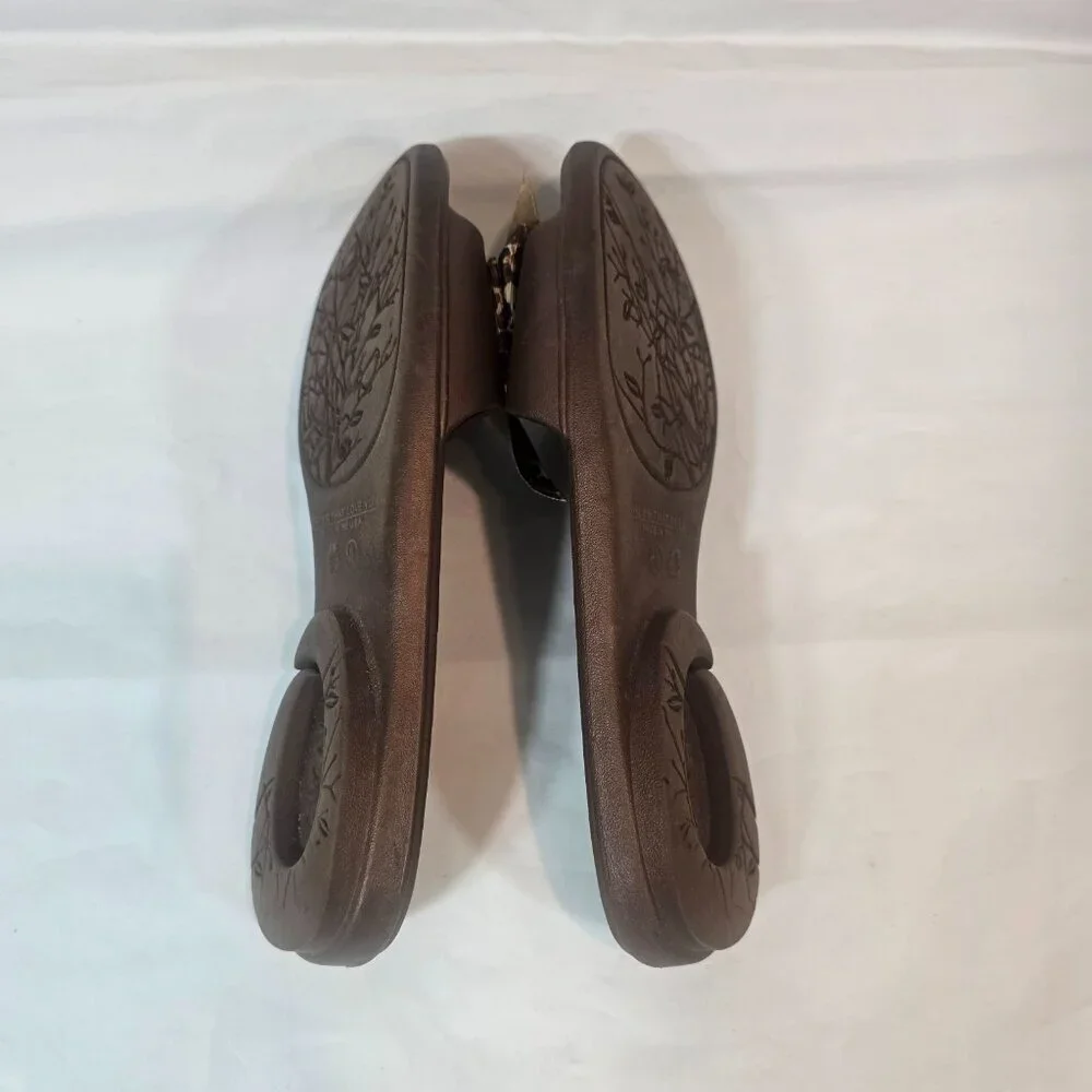 Oka-B Madison Slide Sandals Women Size ML US 8.5-9.5 Brown Leopard Bows Comfort